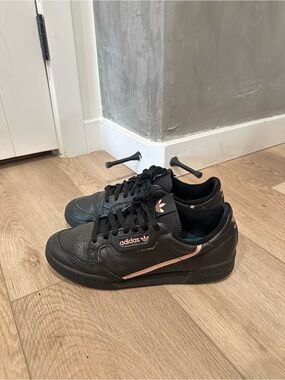 Adidas Originals Black Leather Sneakers Pink Logo Women’s Size 8.5